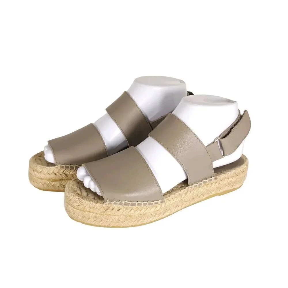 Vince Women's Emilia US 6M Taupe Leather Platform Espadrille Slingback sandals